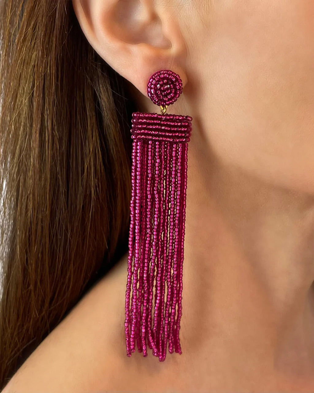 Beaded Tassel Statement Earrings