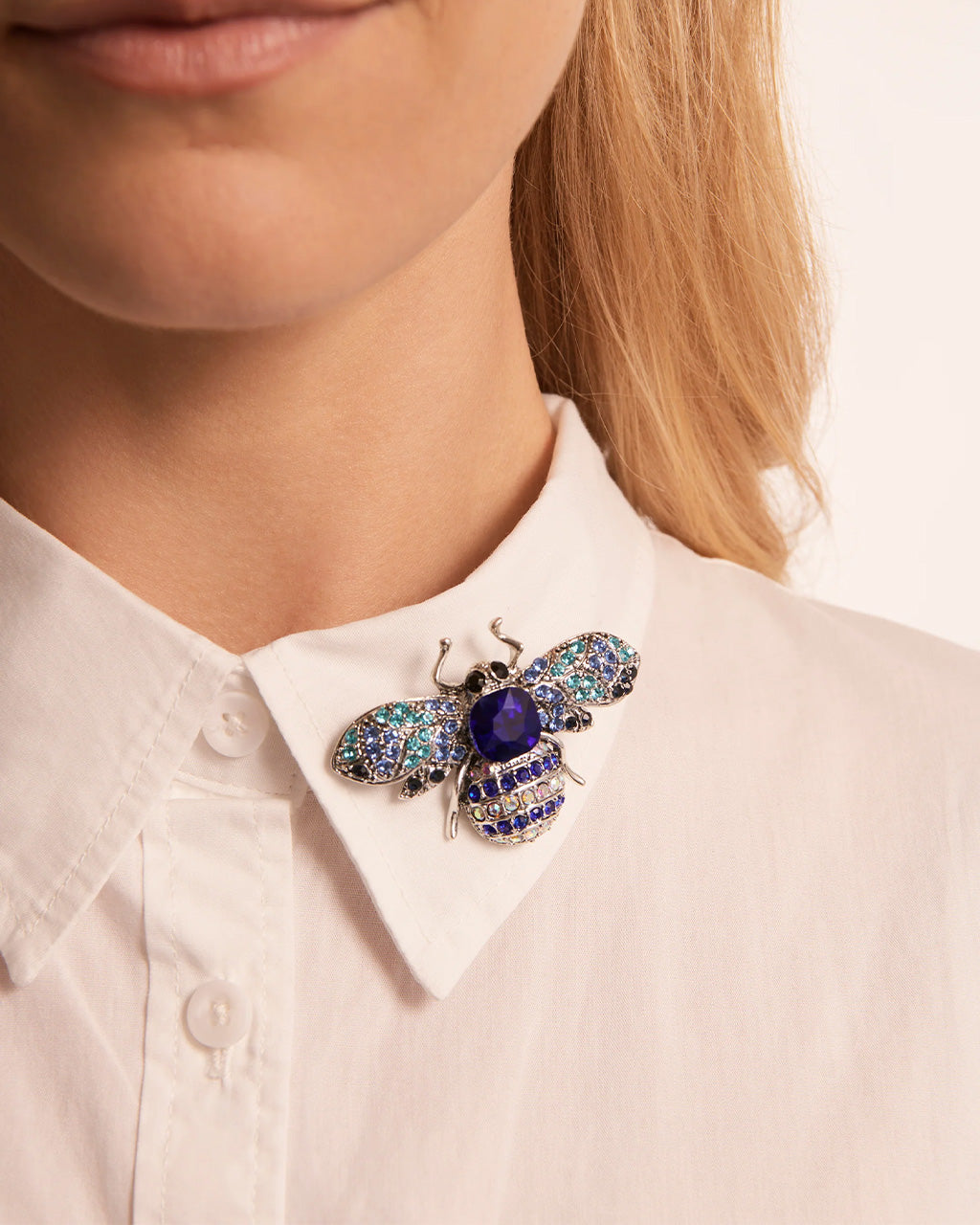 Bee Silver Crystal Brooch