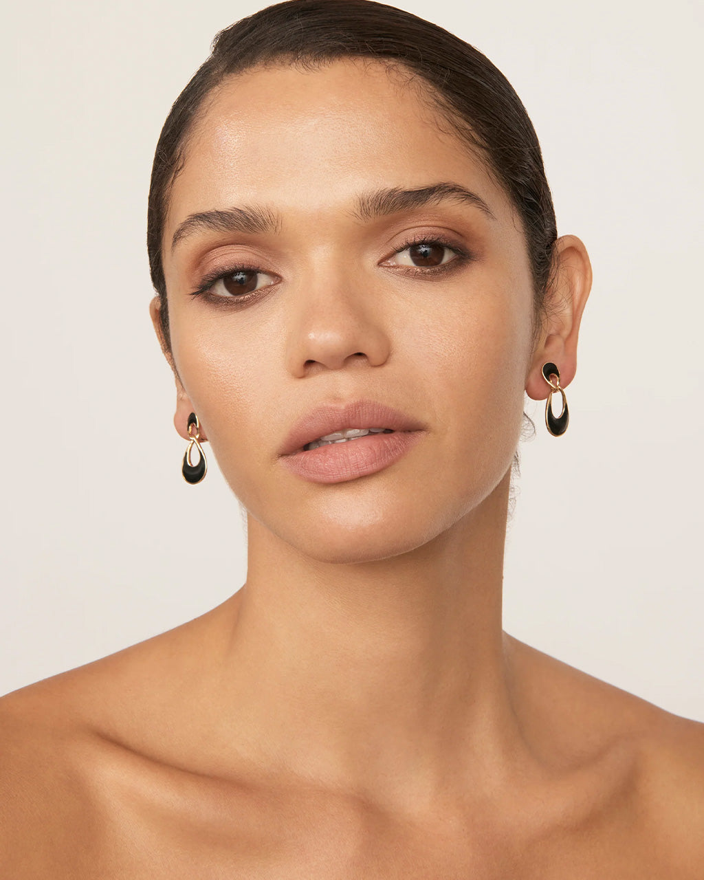 Black Enamel Loop Clip On Earrings