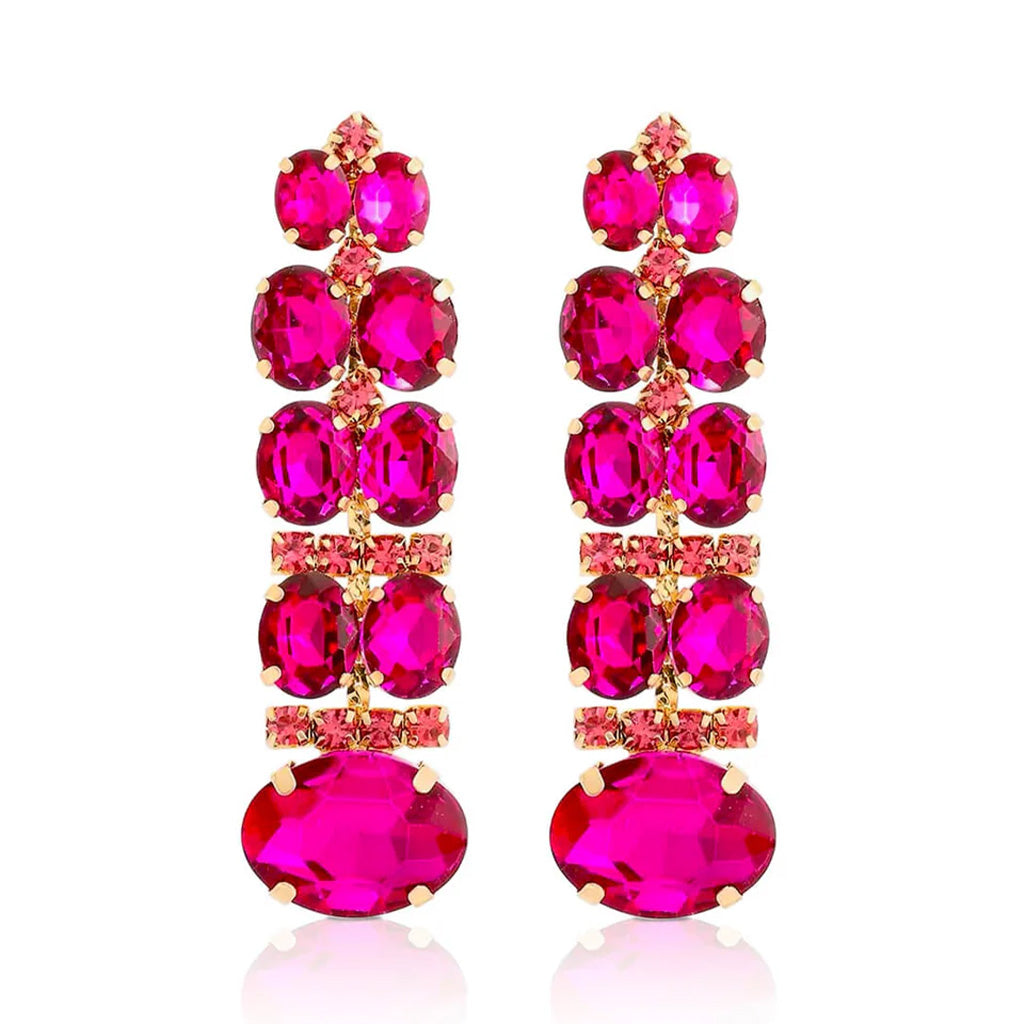 Cherie Rhinestone Drop Earrings - Pink