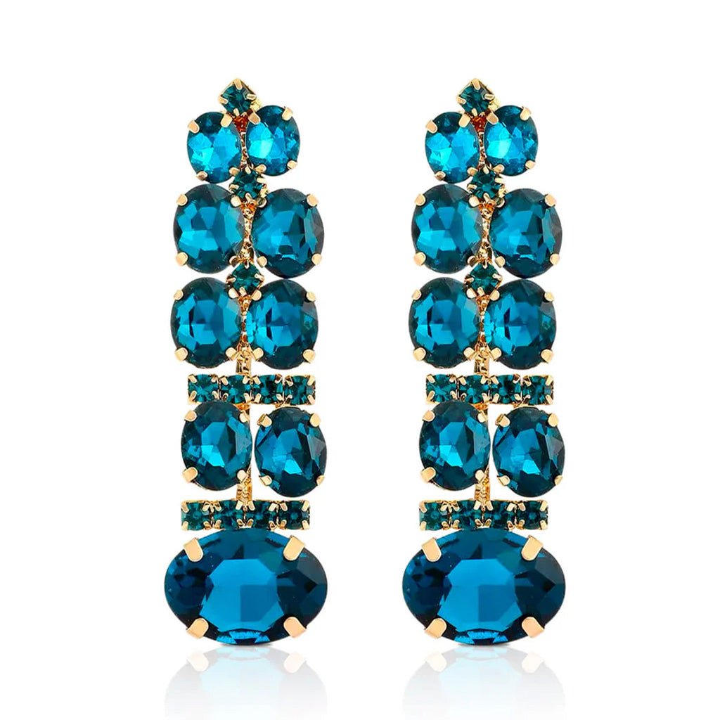 Cherie Rhinestone Drop Earrings - Teal