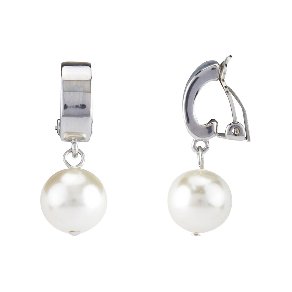 Grace Pearl Drop Clip On Earrings Silver