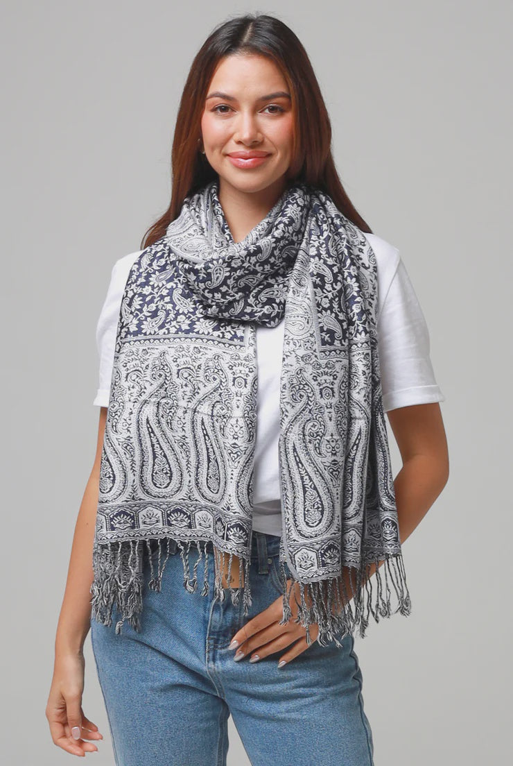 Black And Silver Paisley Scarf
