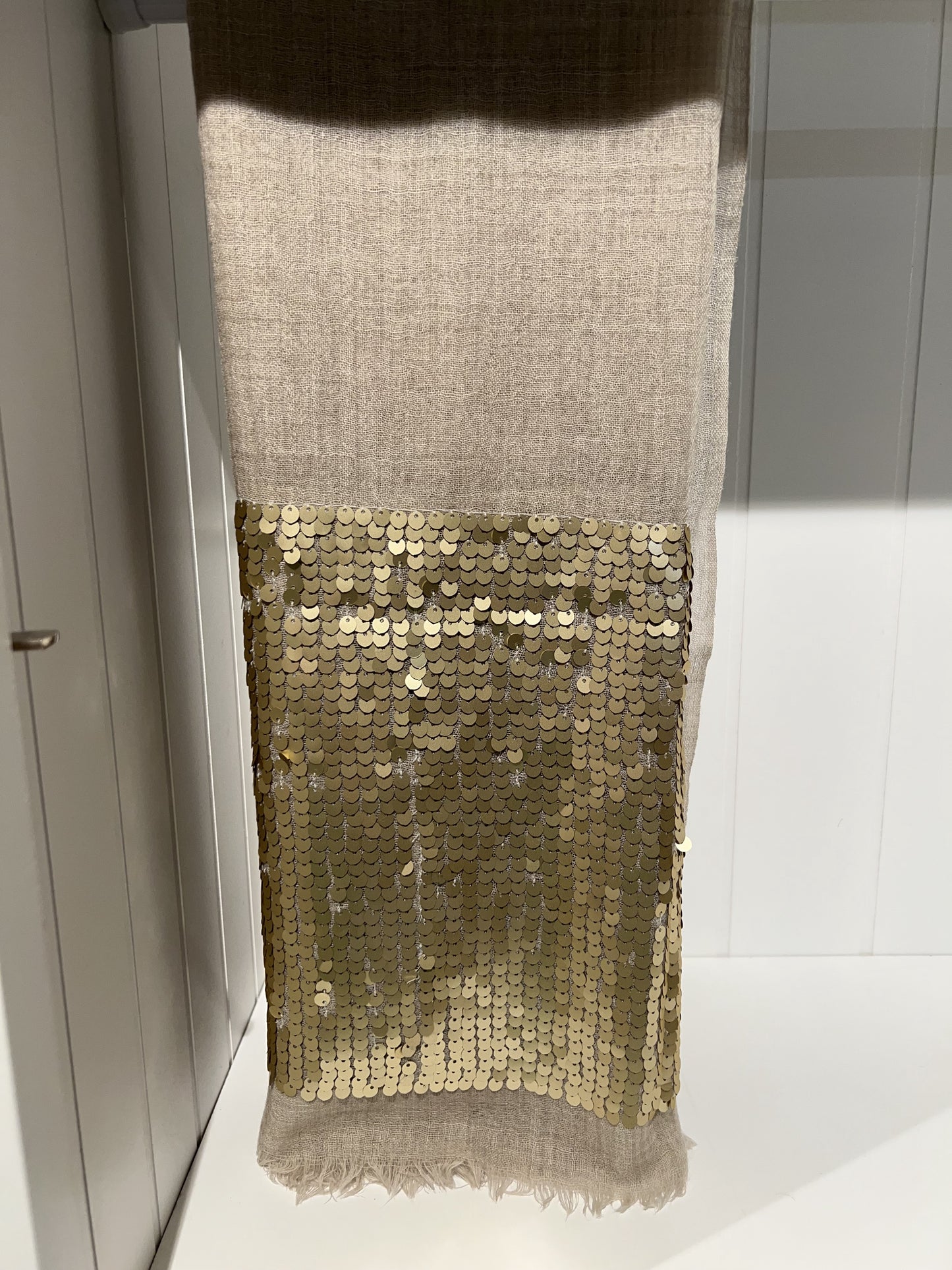 Wool Silk Beige Sequinned Scarf