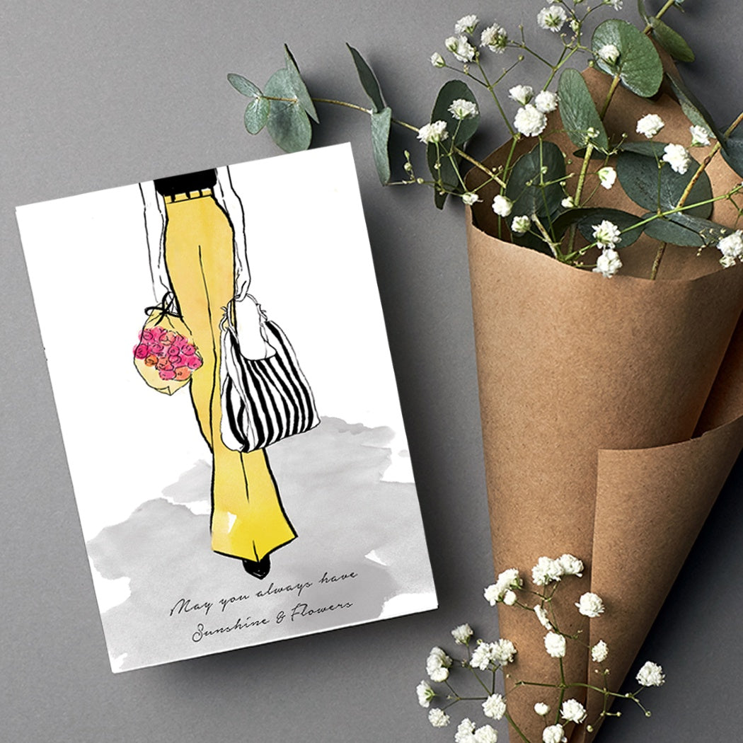 Sunshine And Flowers Fashion Greeting Card