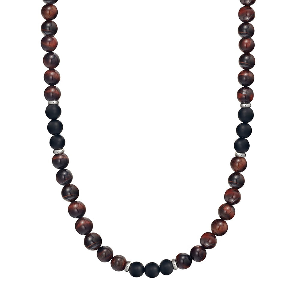 Red Tiger Eye And Black Onyx Bead Mens Necklace