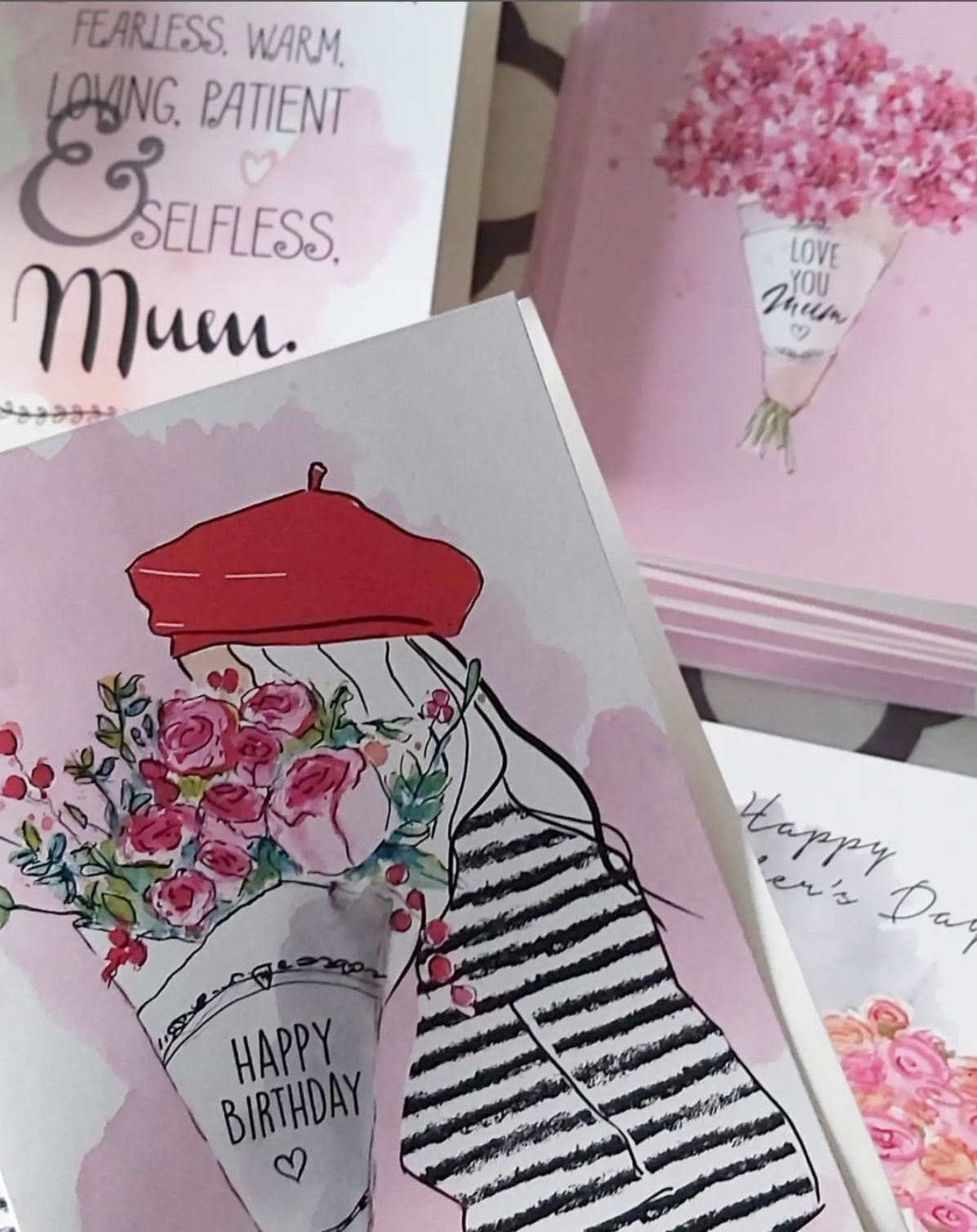 Beret Happy Birthday Pink Greeting Card