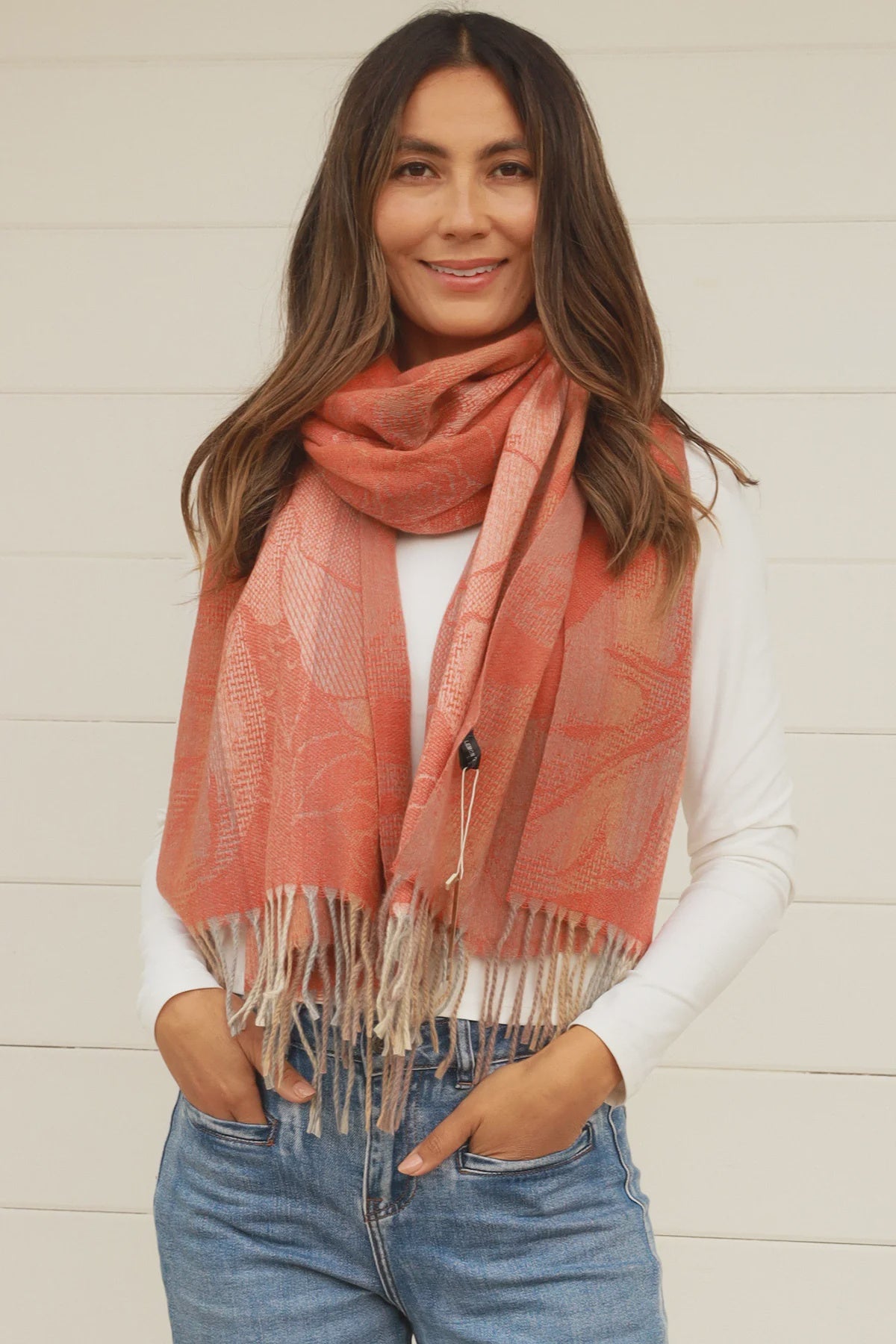 Orange Large Flower Pashmina