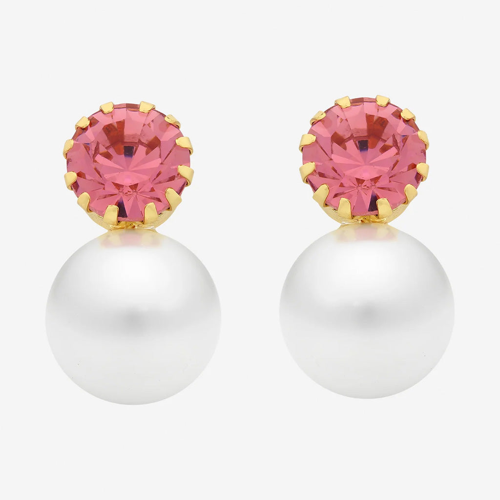Vera Pink CZ Pearl Earrings