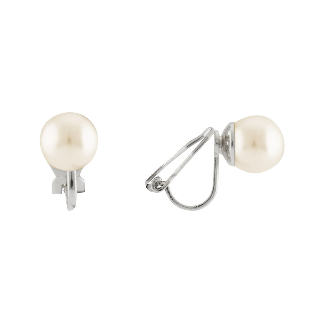 Pearl Stud Clip On Earrings Silver