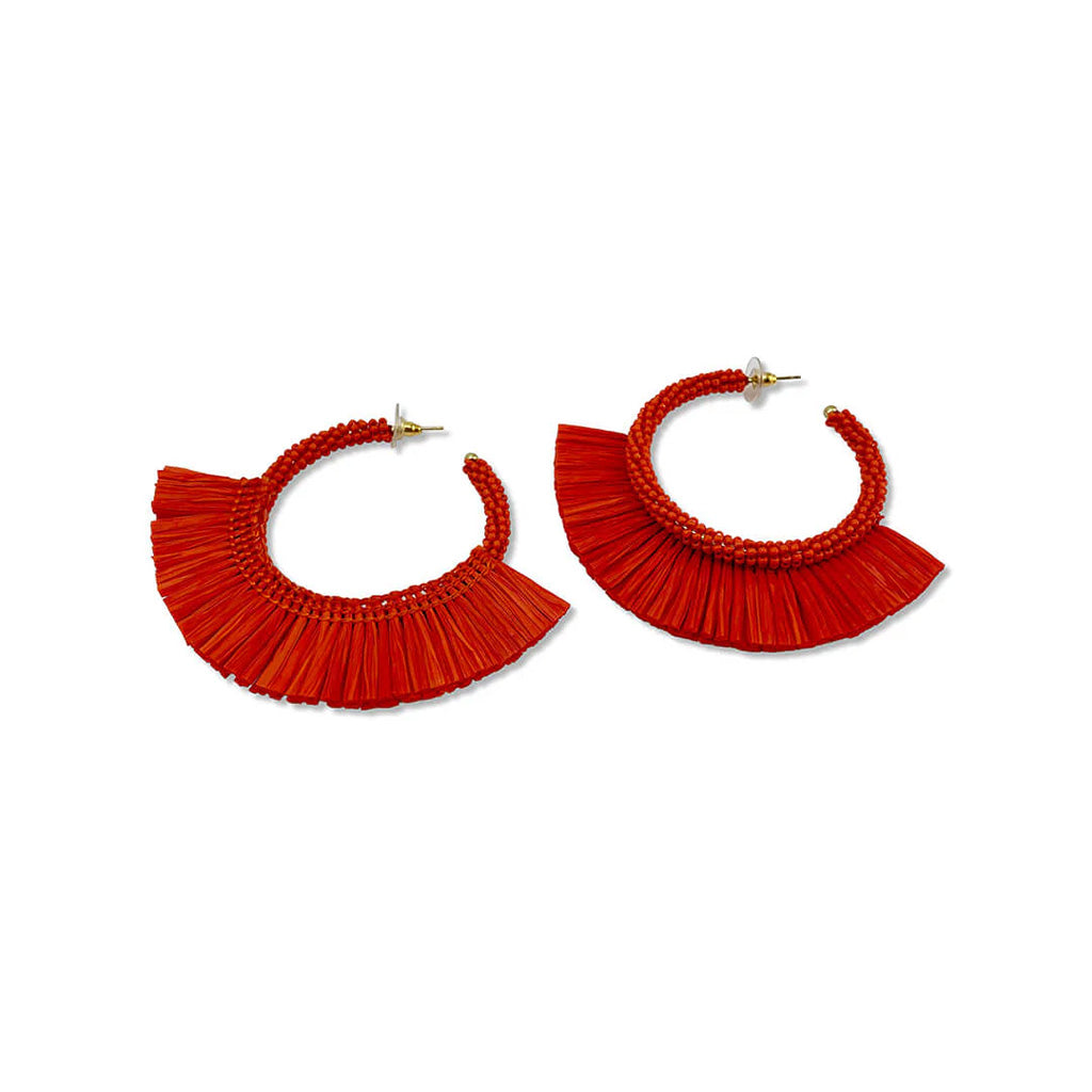 Rio Raffia Hoop Earrings - Orange