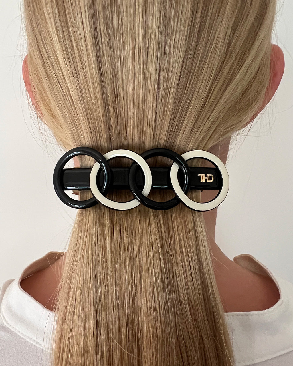 Four Rings Hair Clip - Black And Ivory