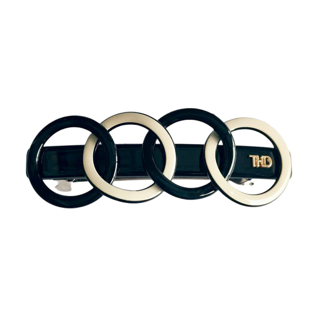 Four Rings Hair Clip - Black And Ivory
