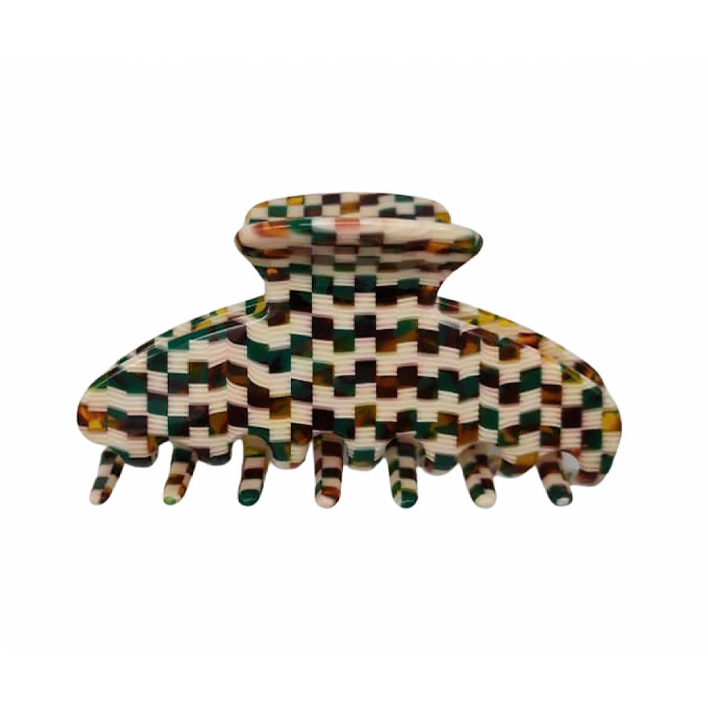 Hair Claw Large - Brown/Gold Check