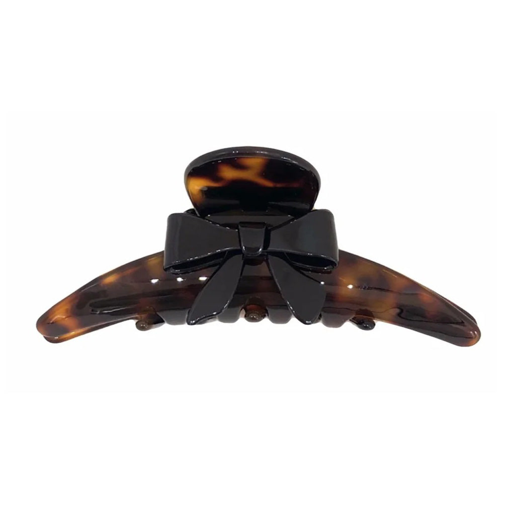 Hair Claw Large - Dark Turtle With Black Bow