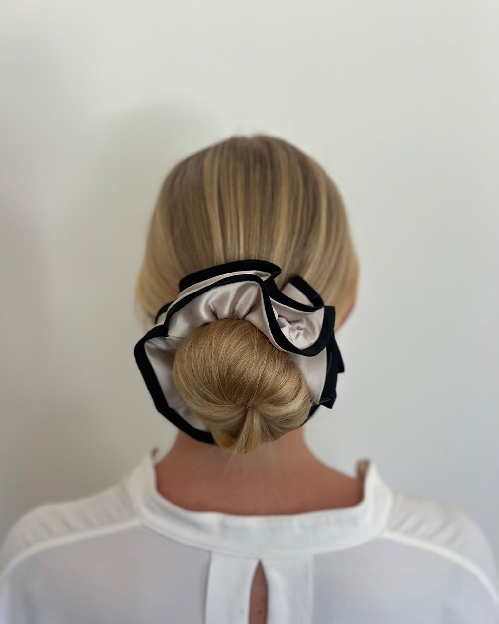 Large Satin Scrunchy - Beige With Black Trim