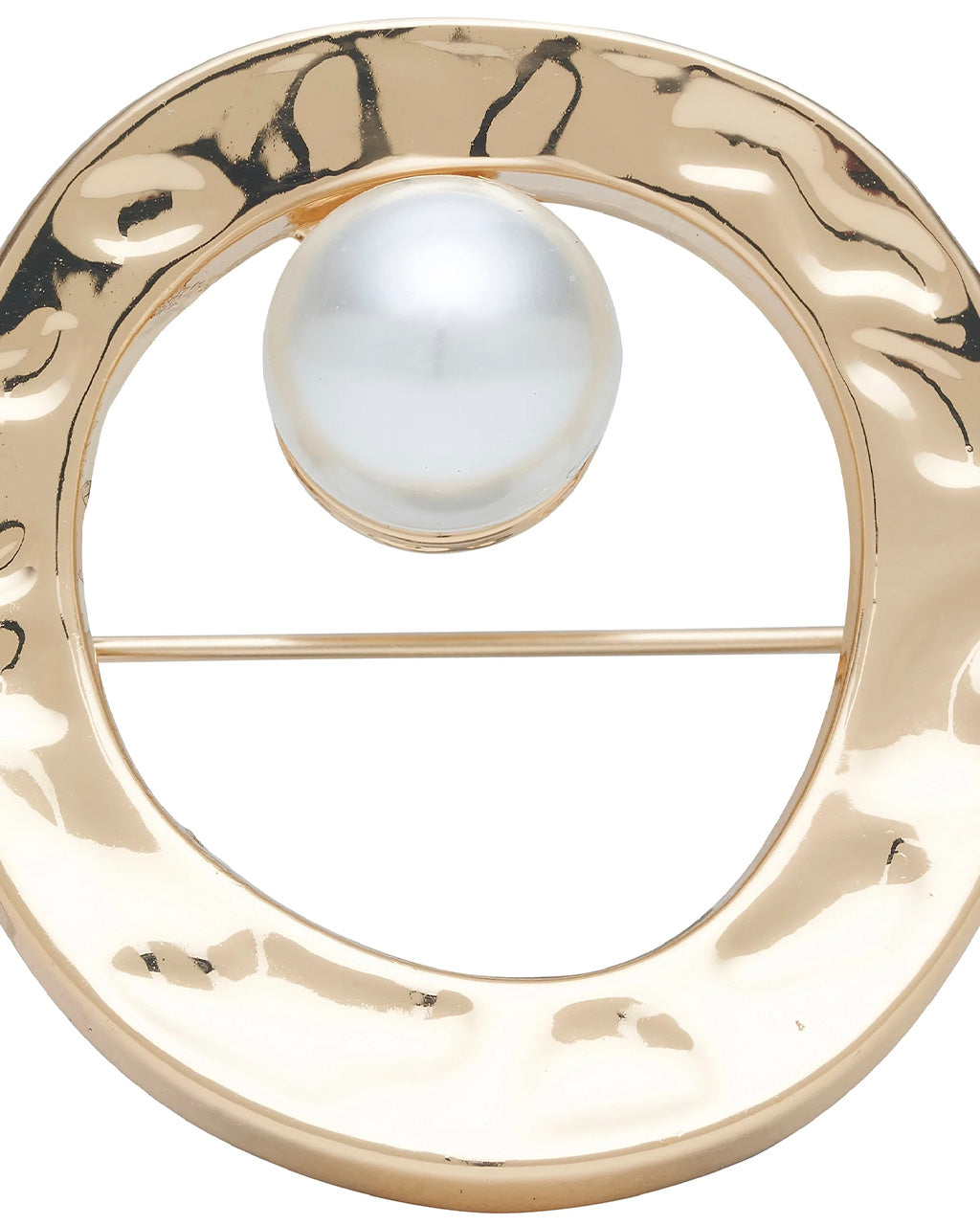 Textured Circle and Pearl Brooch
