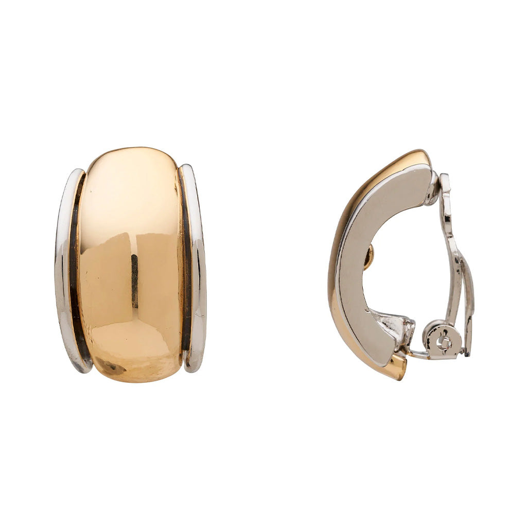 Two Tone Curve Clip On Earrings
