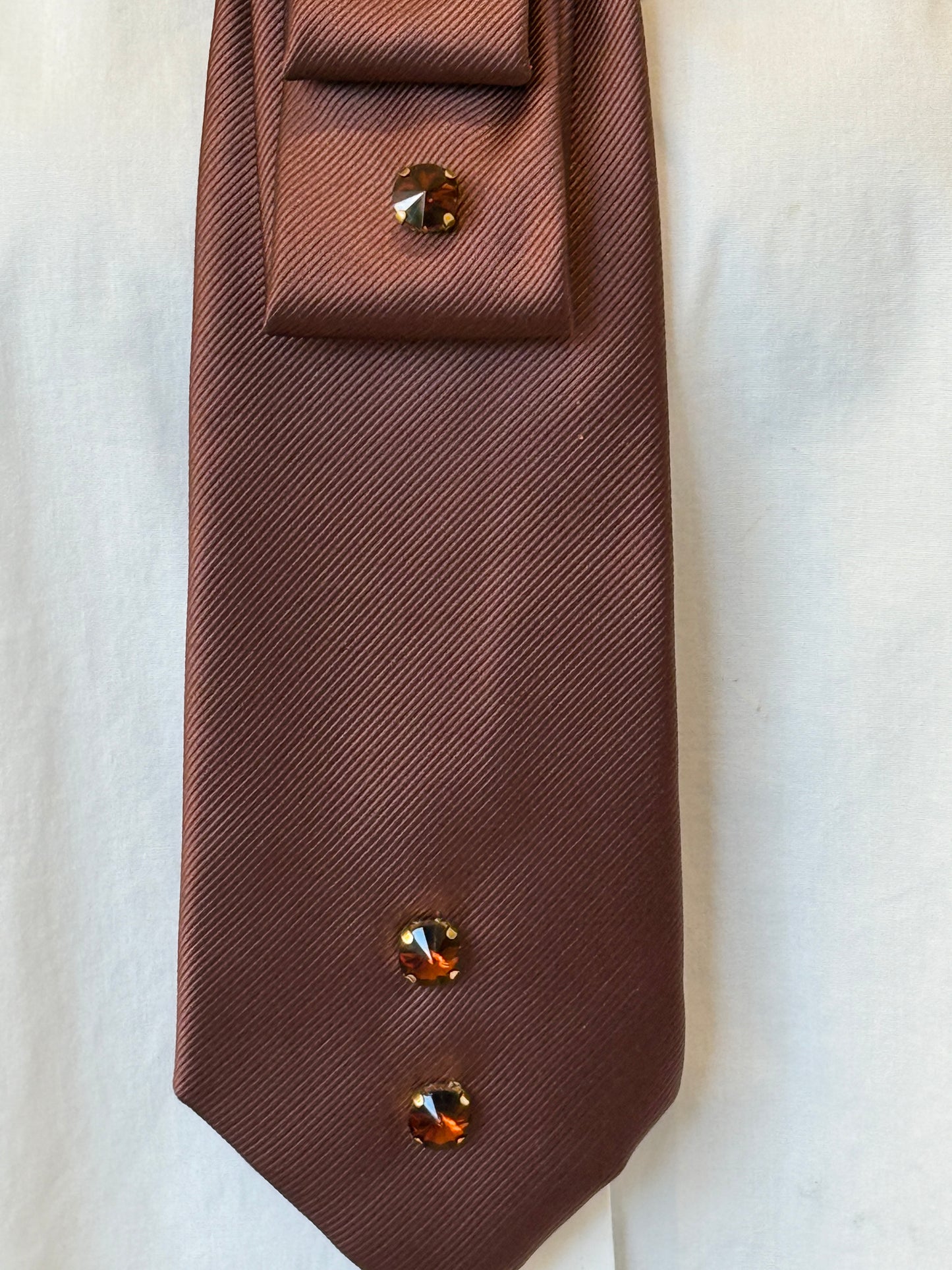 Brown Tie With Red And Gold Brooch