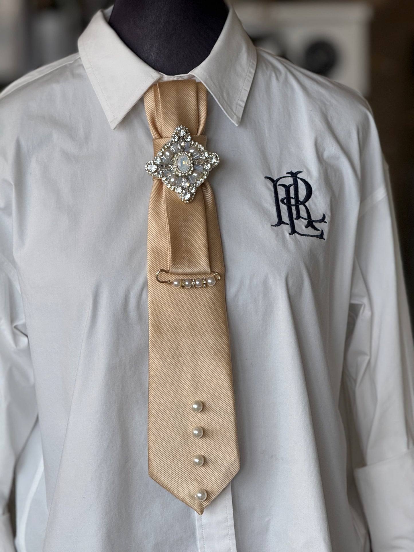 Hand-Embellished Champagne Tie