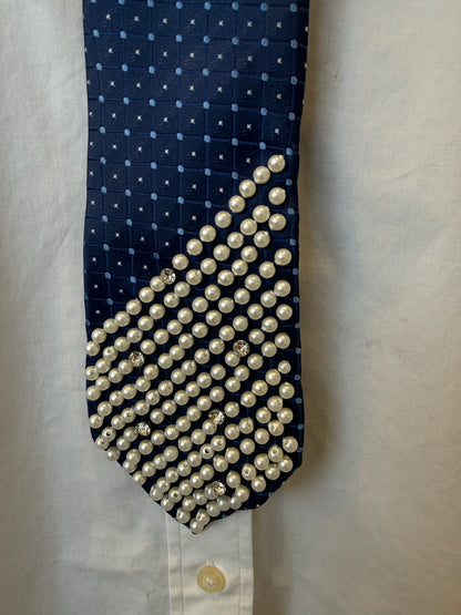Navy Tie With Pearls & Diamentees