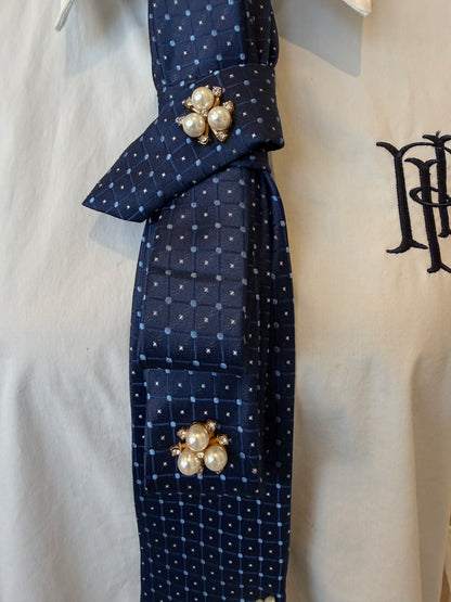 Navy Tie With Pearls & Diamentees