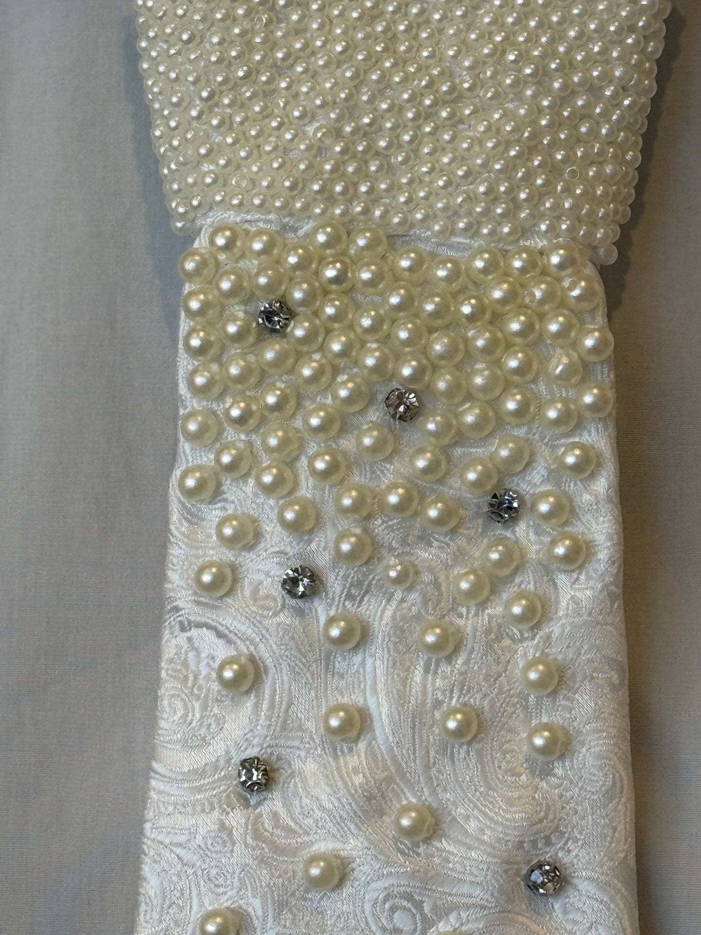 White Tie With Pearls And Rhinestones