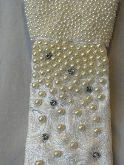 White Tie With Pearls And Rhinestones