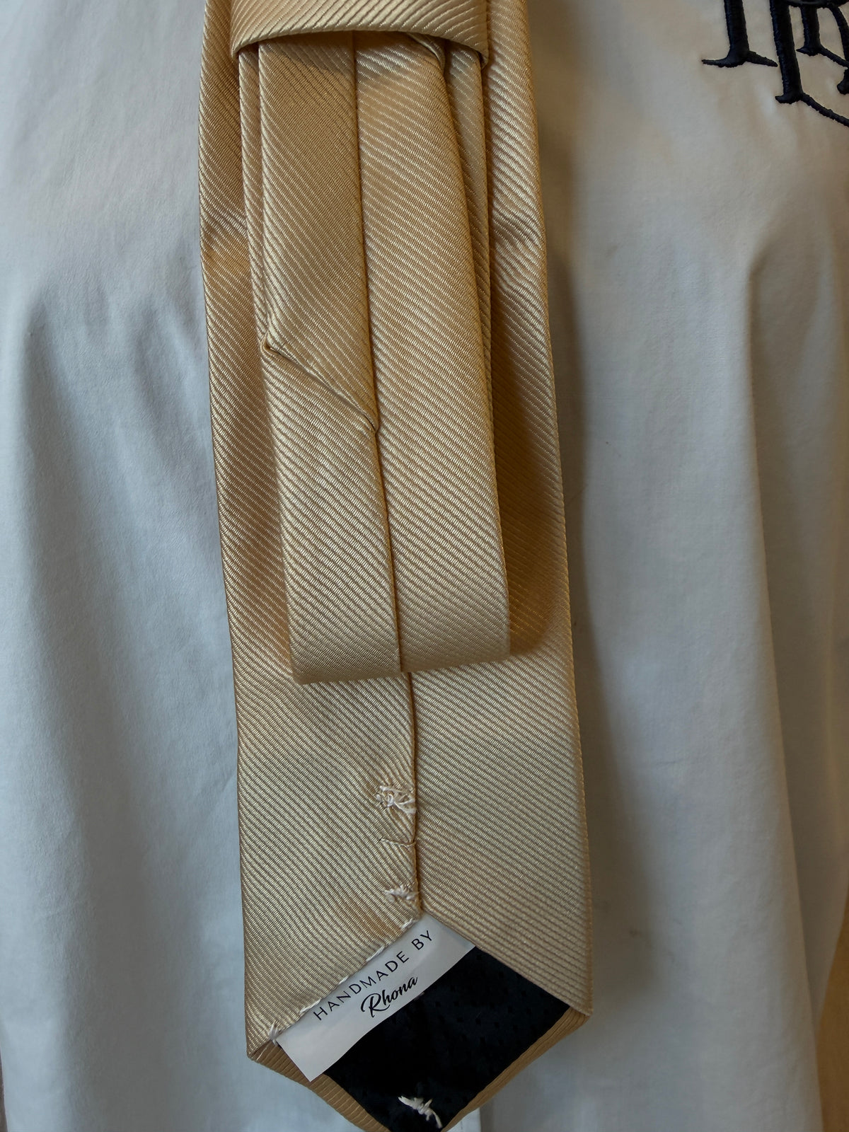 Champagne Gold Tie With Pearls and Rhinestone Brooch