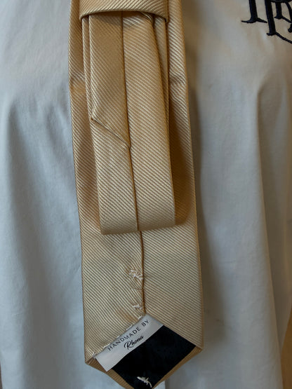 Champagne Gold Tie With Pearls and Rhinestone Brooch