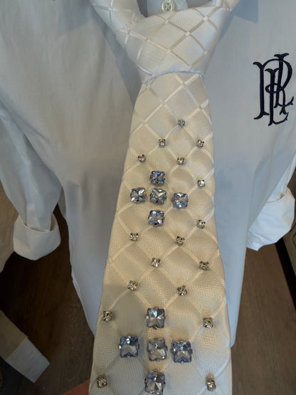 White Tie With Blue And Clear Rhinestones
