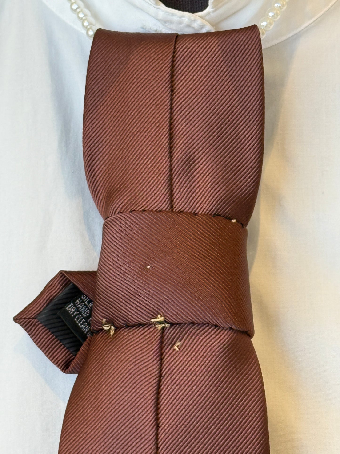 Brown Tie With Red And Gold Brooch
