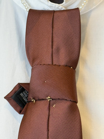 Brown Tie With Red And Gold Brooch
