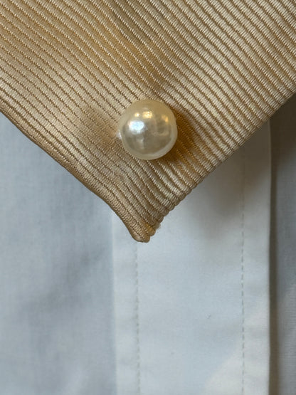 Champagne Gold Tie With Pearls and Rhinestone Brooch