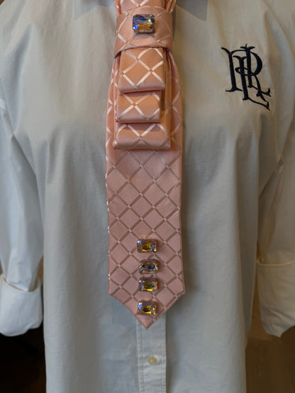 Salmon Pink Tie With Pink Rhinestones