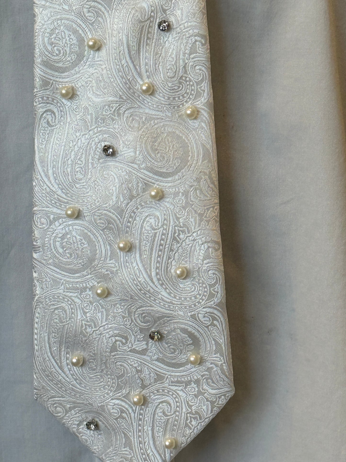 White Tie With Pearls And Rhinestones