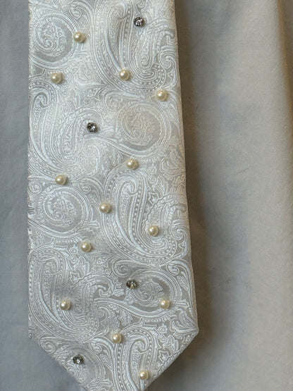 White Tie With Pearls And Rhinestones
