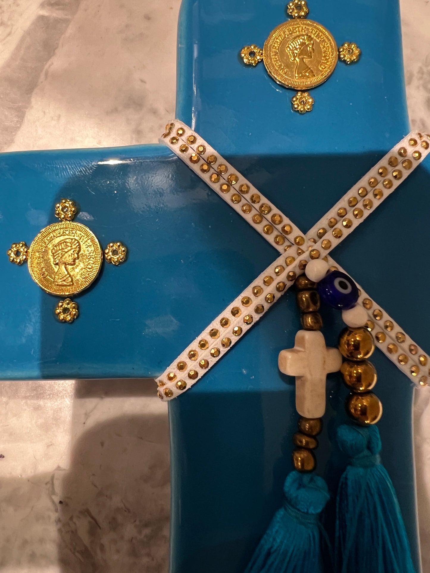 GEORGE AND COLE Crown Blue Ceramic Cross - Medium
