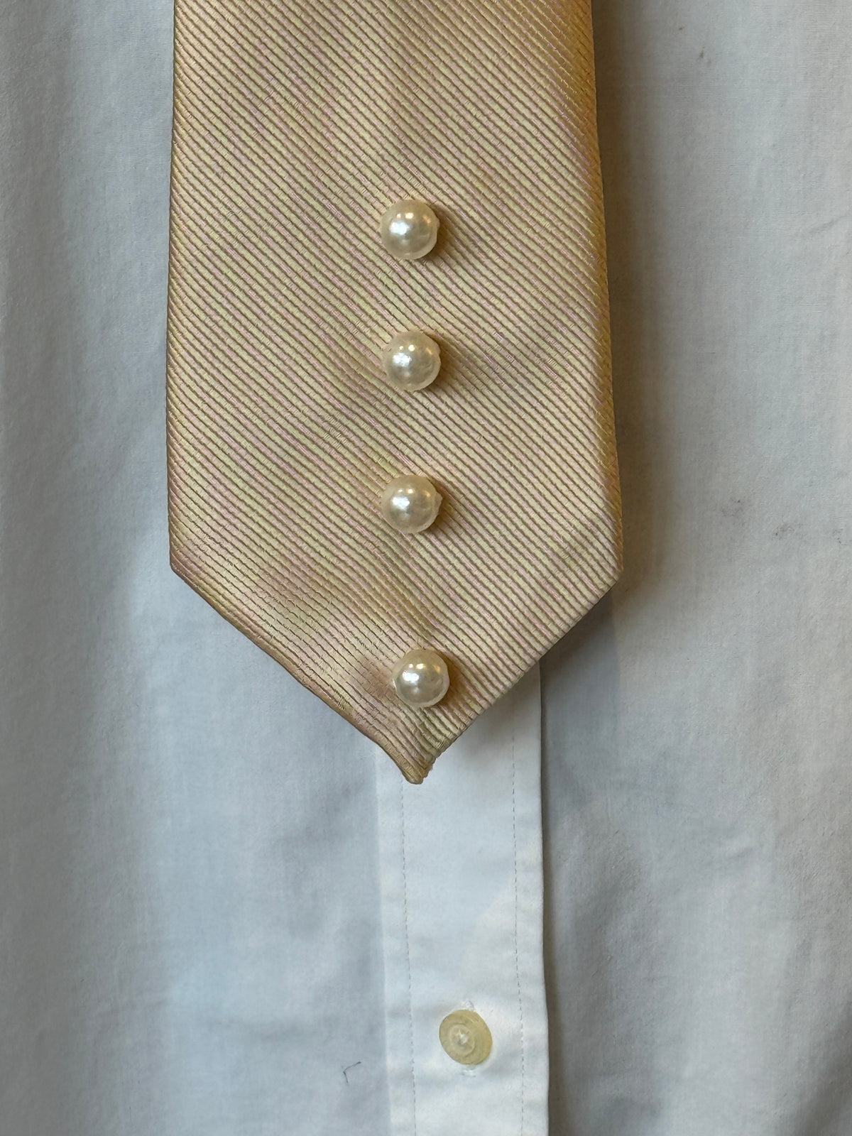 Champagne Gold Tie With Pearls and Rhinestone Brooch