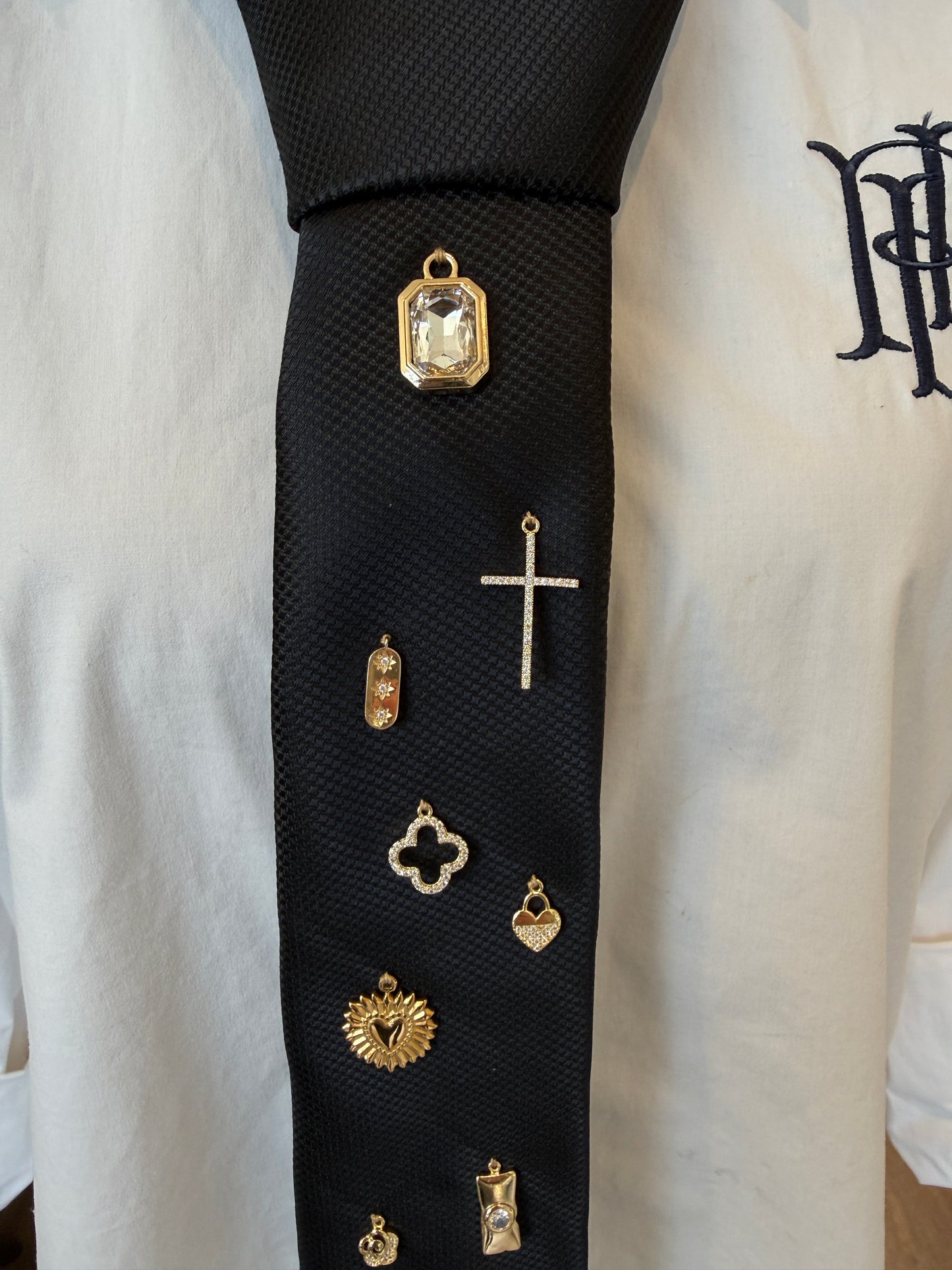 Black Tie With Gold Charms