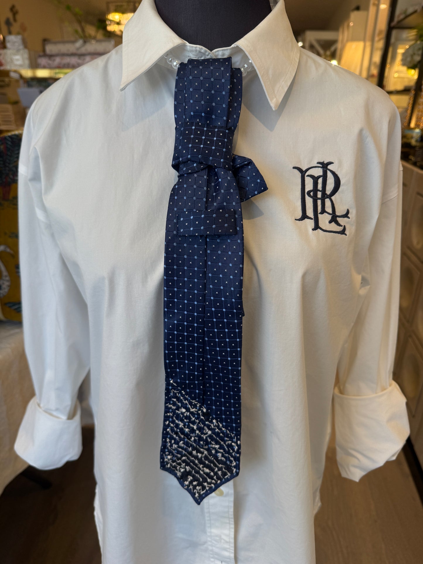 Navy Tie With Pearls & Diamentees