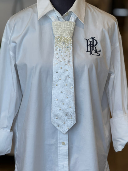 White Tie With Pearls And Rhinestones