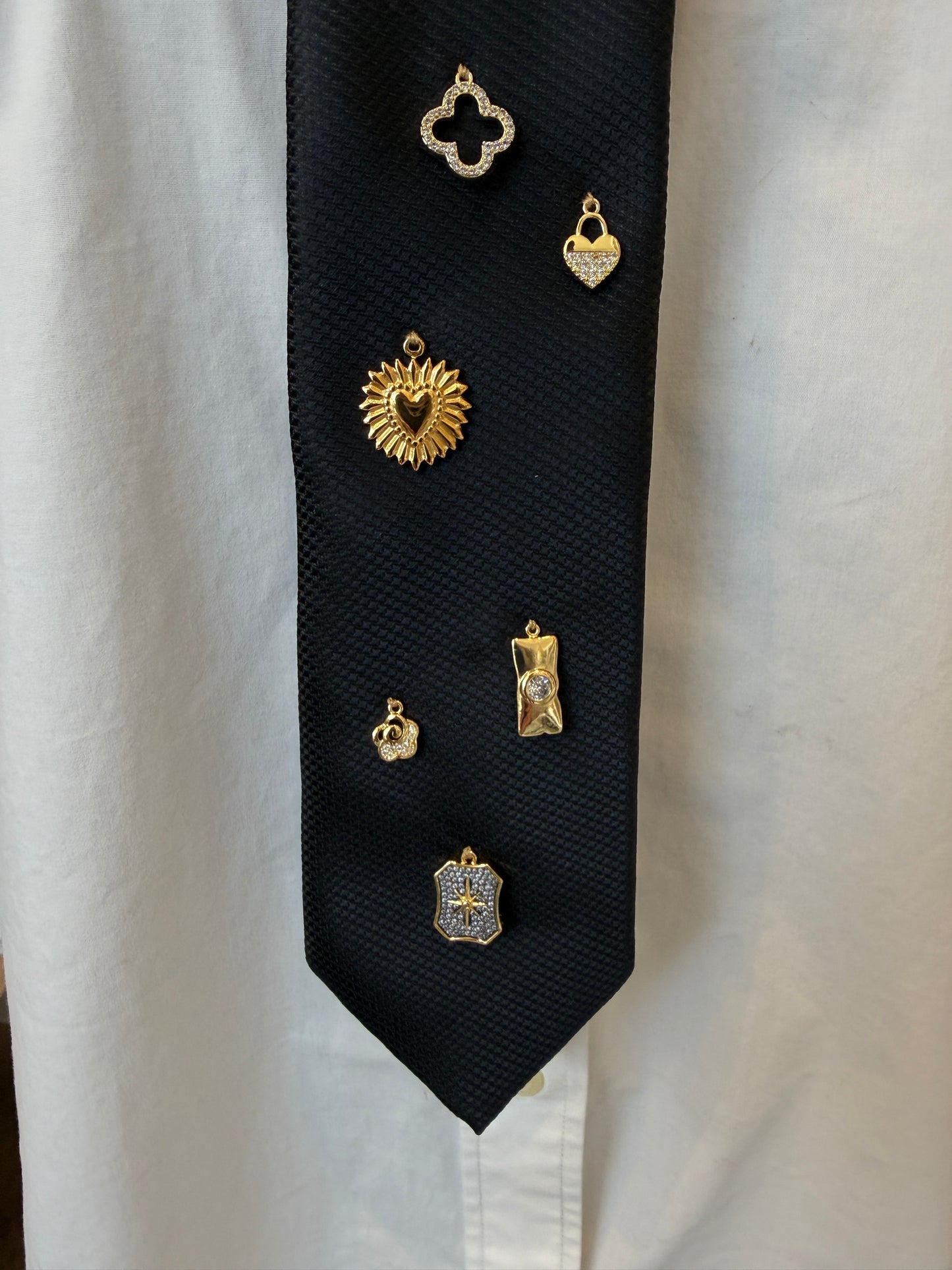 Black Tie With Gold Charms