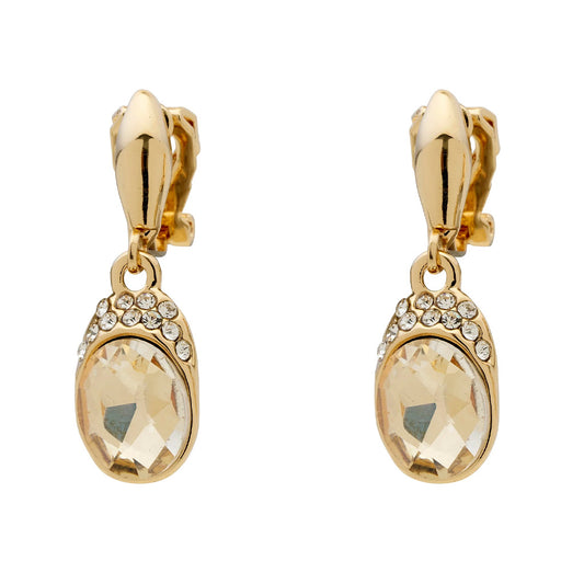 Amber Stone Drop Clip On Earrings