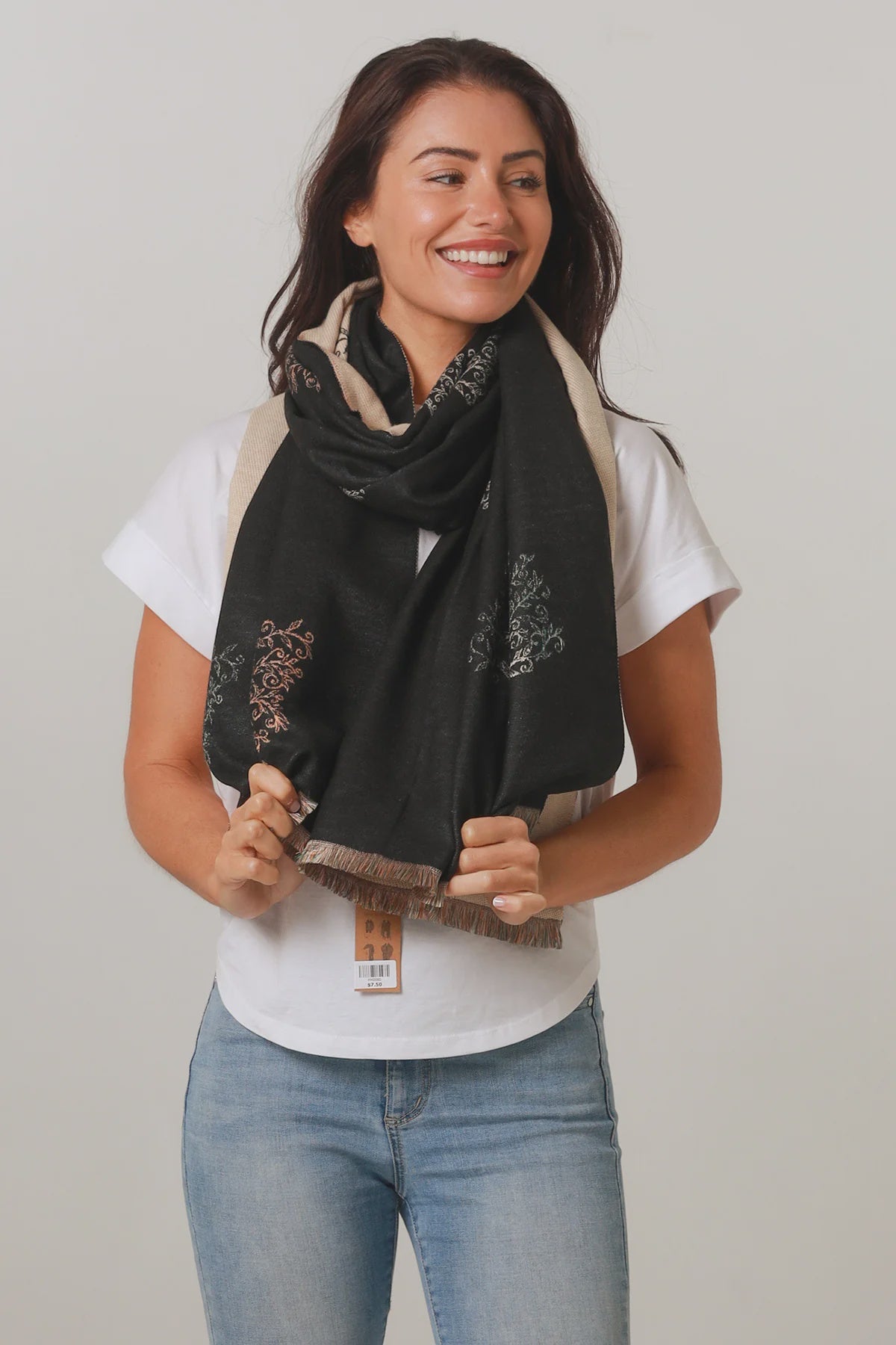 Anne Tree Of Life Scarf - Black