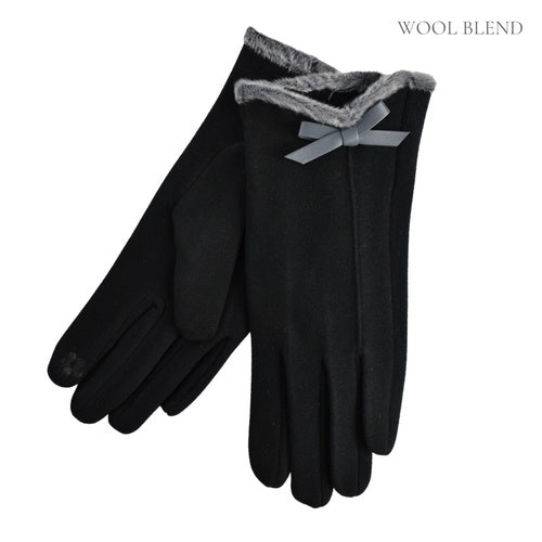Black Bow And Fur Gloves
