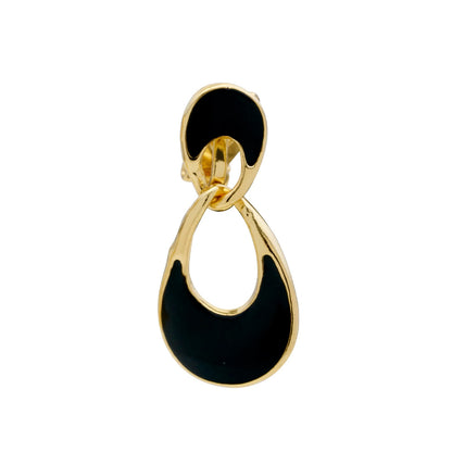 Black Enamel Loop Clip On Earrings