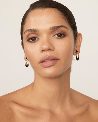 Black Enamel Loop Clip On Earrings