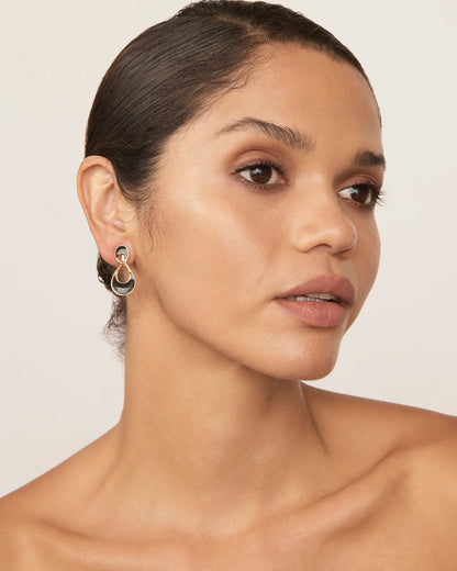 Black Enamel Loop Clip On Earrings