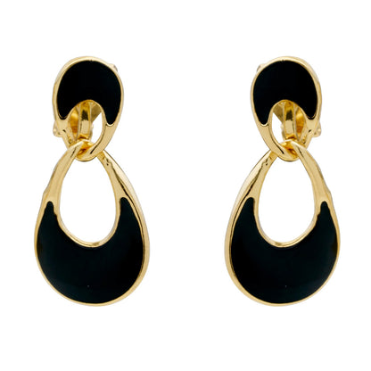Black Enamel Loop Clip On Earrings